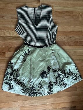 Taylor Dress with green skirt and stripped bust